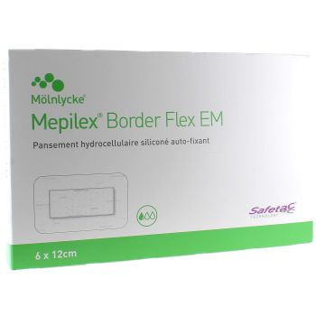 Mepilex Border Flex EM pansement hydrocellulaire silicon&eacute; extra mince 6x12cm M&ouml;lnlycke - bo&icirc;te de 10 pansements