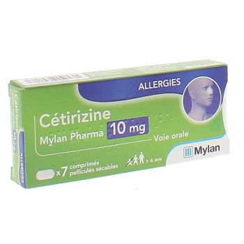 C&eacute;tirizine 10 mg Mylan comprim&eacute; pellicul&eacute; secable - boite de 7 comprim&eacute;s