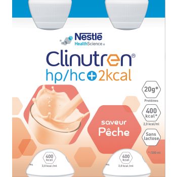 Clinutren HP/HC+ 2Kcal saveur p&ecirc;che - 4 bouteilles de 200 ml