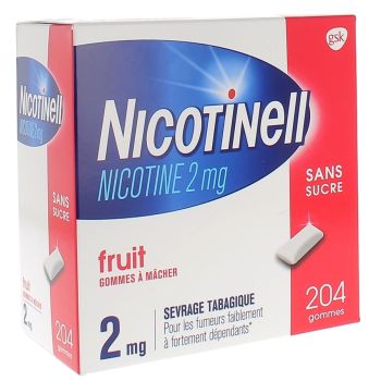 Nicotinell fruit 2mg sans sucre gomme &agrave; m&acirc;cher - boite de 204 gommes