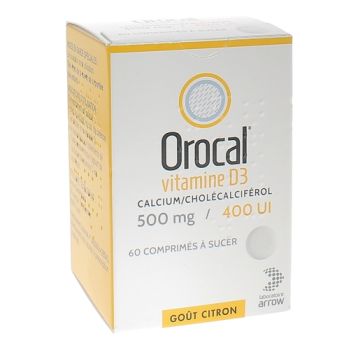 Orocal Vitamine D3 500mg/400 U.I comprim&eacute; &agrave; sucer - bo&icirc;te de 60 comprim&eacute;s