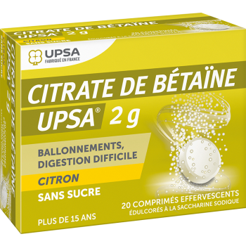 Citrate de betaine 2g citron sans sucre effervescent UPSA - boite de 20 comprim&eacute;s
