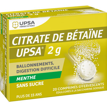 Citrate de b&eacute;taine 2g menthe sans sucre UPSA - boite de 20 comprim&eacute;s effervescents