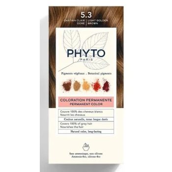 Coloration permanente 5.3 ch&acirc;tain clair dor&eacute; Phyto - lait r&eacute;v&eacute;lateur et cr&egrave;me colorante de 50ml