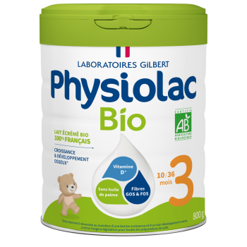 Lait en poudre bio 3&egrave;me &acirc;ge croissance 10 mois &agrave; 3 ans Physiolac - pot de 800 g