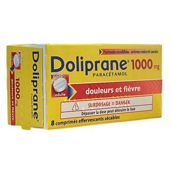 Doliprane 1000mg effervescent ar&ocirc;me cassis - bo&icirc;te de 8 comprim&eacute;s effervescents