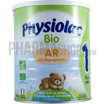 Lait en poudre bio anti-r&eacute;gurgitations AR 1er &acirc;ge 0-6 mois Physiolac - pot de 800 g