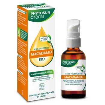 Huile v&eacute;g&eacute;tale Macadamia Bio Phytosun aroms - flacon de 50ml