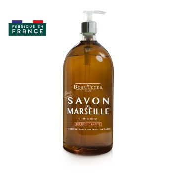 Savon de marseille beurre de karit&eacute; Beauterra - flacon-pompe de 1L