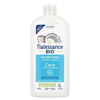 Shampooing extra-doux bio coco et k&eacute;ratine v&eacute;g&eacute;tale Natessance - flacon de 500ml