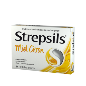 Strepsils miel citron pastille &agrave; sucer - boite de 24 pastilles