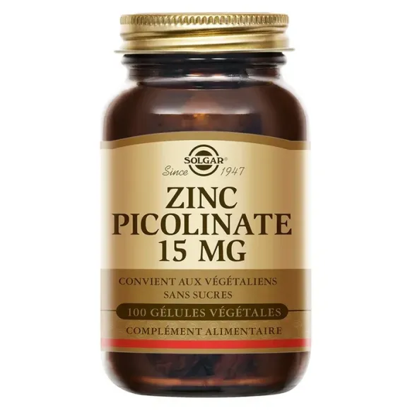 Zinc Picolinate 15mg Solgar - bo&icirc;te de 100 g&eacute;lules