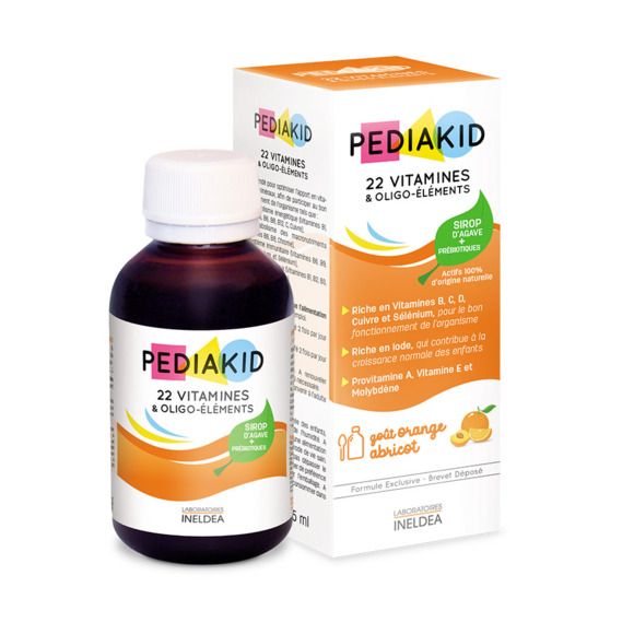 Pediakid 22 vitamines et oligo-&eacute;l&eacute;ments go&ucirc;t orange abricot - flacon de 125 ml