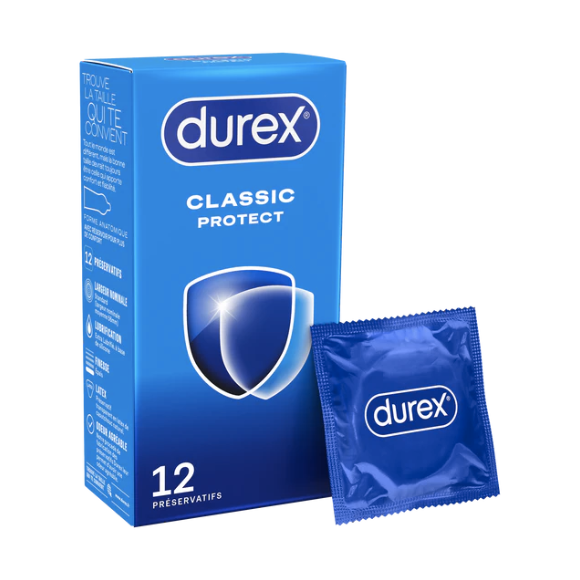 Pr&eacute;servatifs classic protect forme anatomique et &eacute;paisseur renforc&eacute; Durex - boite de 12 pr&eacute;servatifs