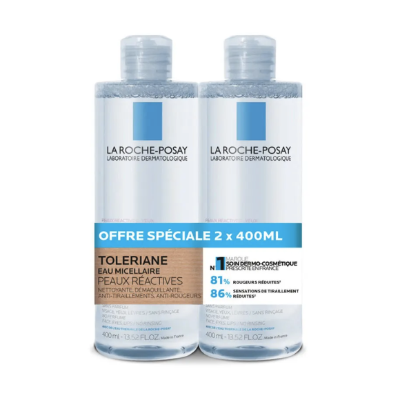 Toleriane eau micellaire peaux r&eacute;actives La Roche-Posay - lot de 2 flacons de 400ml
