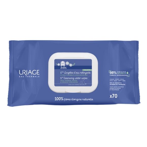 1&egrave;re lingettes d'eau nettoyante Uriage - sachet de 70 lingettes