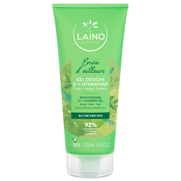 Gel douche 3 en 1 hydratant au th&eacute; vert bio Laino - tube de 200ml