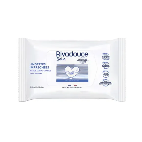 Lingettes impr&eacute;gn&eacute;es peaux sensibles Rivadouce - pack de 50 lingettes