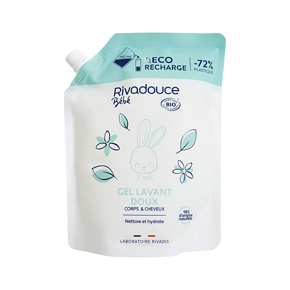 Gel lavant doux bio &eacute;co-recharge Rivadouce b&eacute;b&eacute; - recharge de 750ml