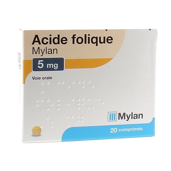 Acide Folique 5mg Viatris - bo&icirc;te de 20 comprim&eacute;s