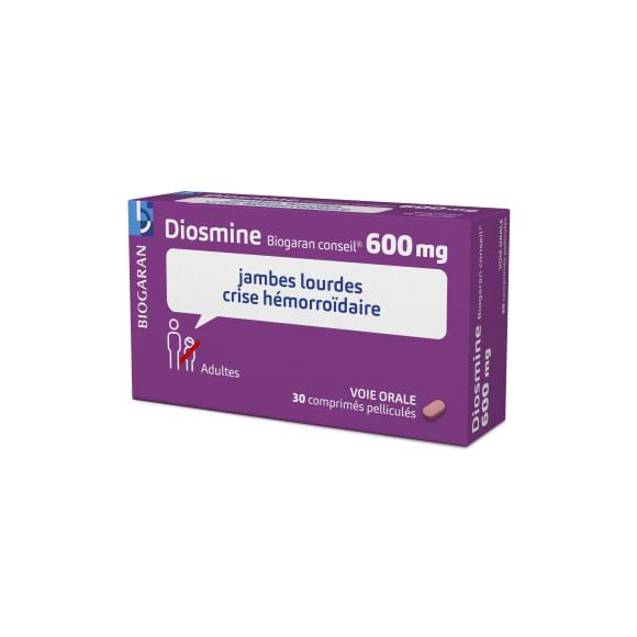 Diosmine Biogaran 600mg - bo&icirc;te de 30 comprim&eacute;s pellicul&eacute;s