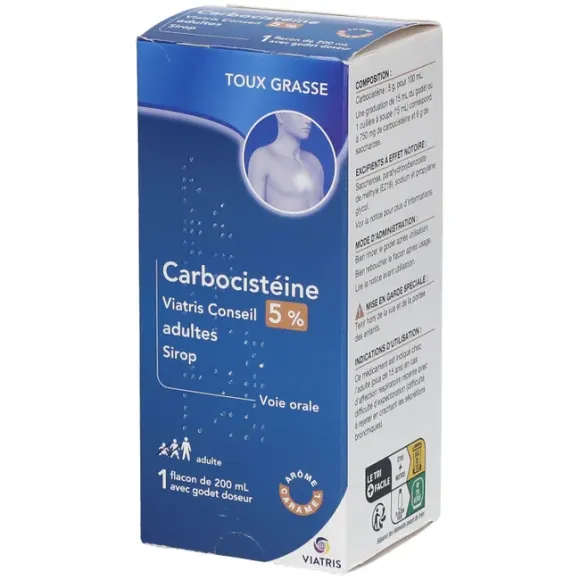 Carbocist&eacute;ine 5% adultes sirop Viatris - flacon de 200ml