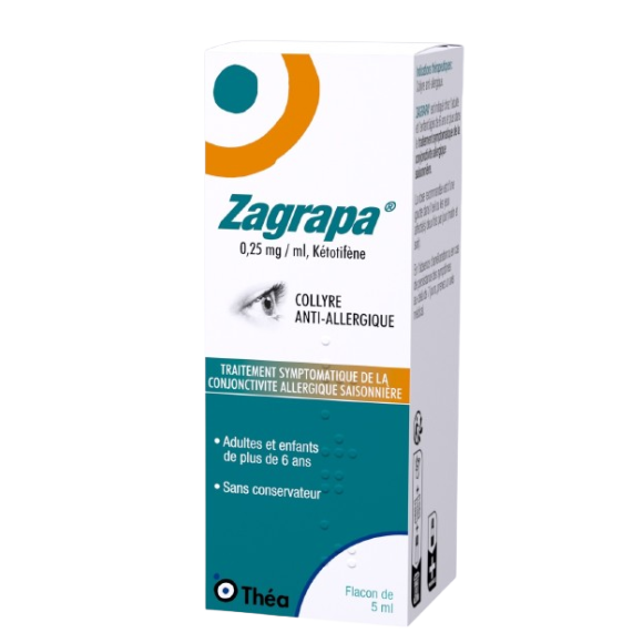 Zapagra 0,25mg/ml K&eacute;totif&egrave;ne collyre anti-allergique Th&eacute;a - flacon de 5ml