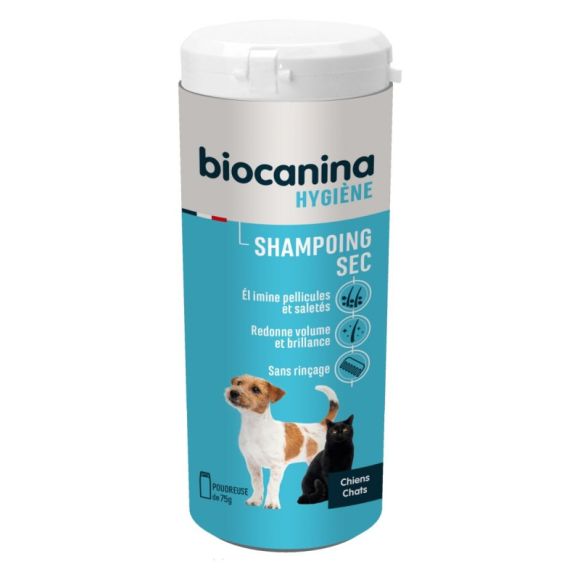Shampooing sec Biocanina - bo&icirc;te poudreuse de 75g