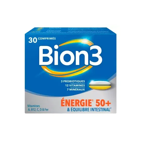 Bion 3 Energie 50+ et &eacute;quilibre intestinal - bo&icirc;te de 30 comprim&eacute;s
