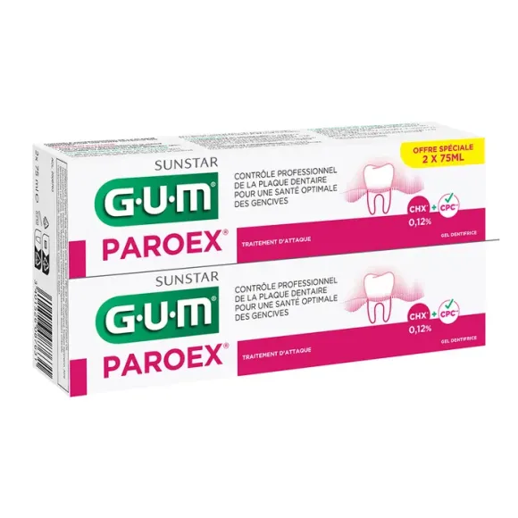 Dentifrice Paroex GUM - lot de 2 tubes de 75ml offre sp&eacute;ciale