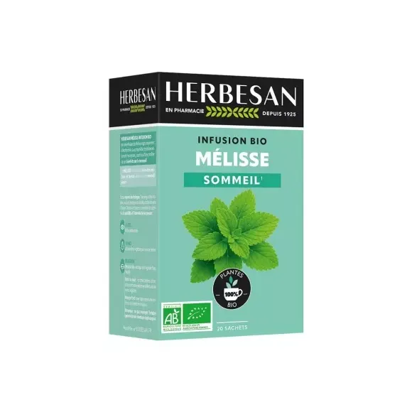 Infusion sommeil m&eacute;lisse bio Herbesan - boite de 20 sachets