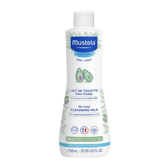 Lait de toilette sans rin&ccedil;age peau normale b&eacute;b&eacute; et enfant Mustela - flacon de 750ml