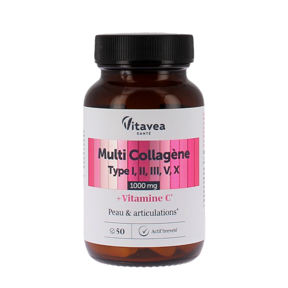 Multi collag&egrave;ne type I, II, II, V, X 1000mg Vitavea - pot de 50 comprim&eacute;s