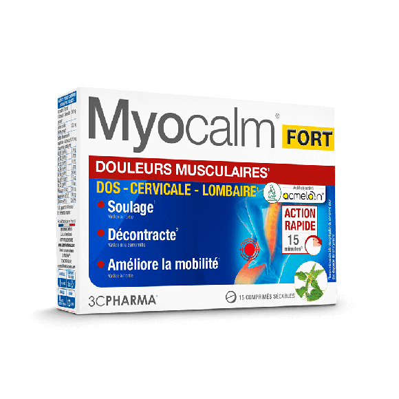 Myocalm Fort douleurs musculaires 3C Pharma - bo&icirc;te de 15 comprim&eacute;s s&eacute;cables