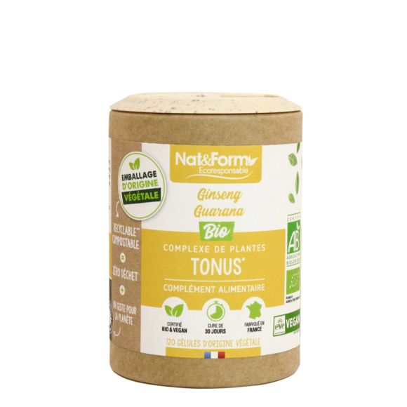 Tonus Ginseng/Guarana bio Nat&Form - bo&icirc;te de 120 g&eacute;lules v&eacute;g&eacute;tales
