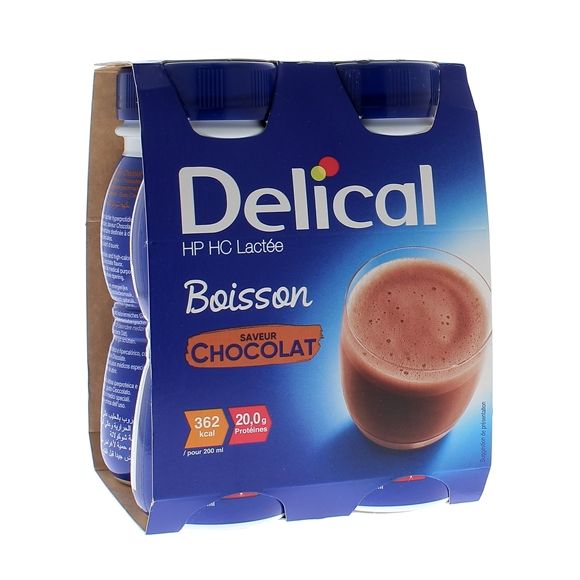 Delical Boisson HP/HC lact&eacute;e saveur chocolat - 4 bouteilles de 200 ml