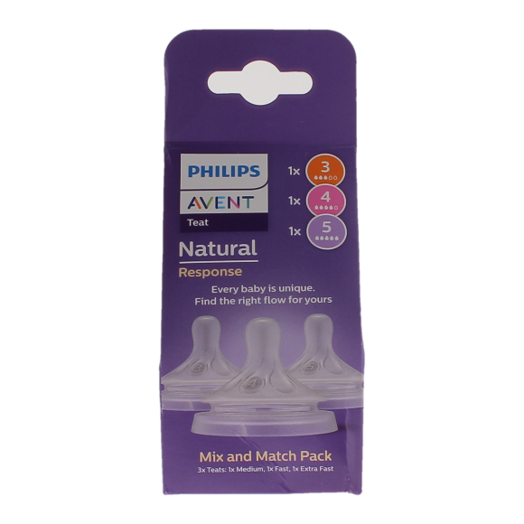 Avent natural response teat t&eacute;tines mix & match Philips - pack de 3 t&eacute;tines
