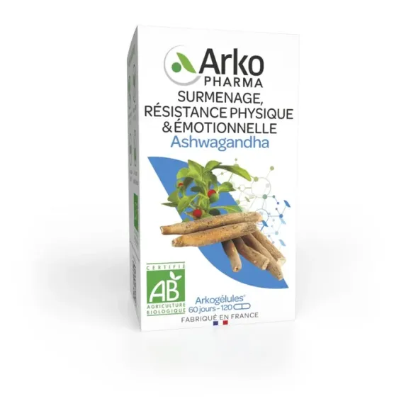 Arkog&eacute;lules Ashwagandha bio Arkopharma - bo&icirc;te de 120 g&eacute;lules