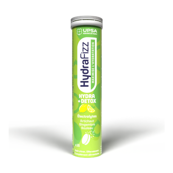 HydraFizz hydra+d&eacute;tox go&ucirc;t citron Upsa - tube de 16 comprim&eacute;s effervescents 