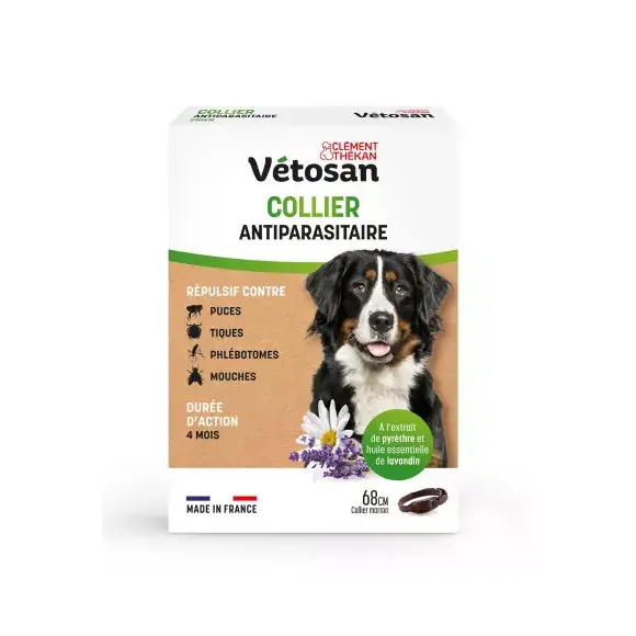 V&eacute;tosan Collier antiparasitaire chien Cl&eacute;ment Th&eacute;kan - collier de 68cm