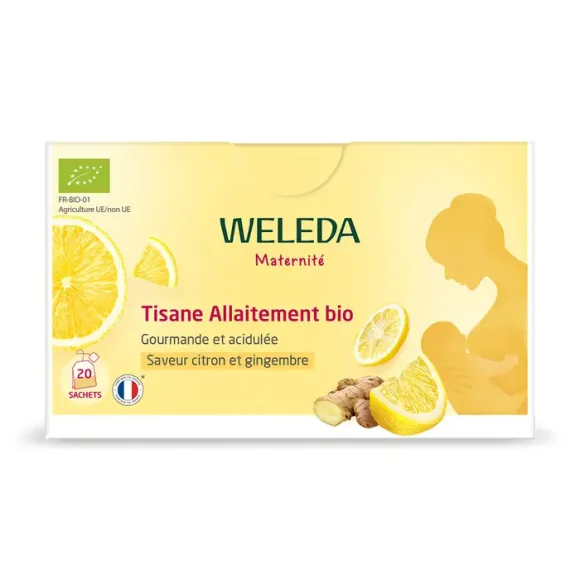 Tisane allaitement bio saveur citron et gingembre Weleda - bo&icirc;te de 20 sachets 