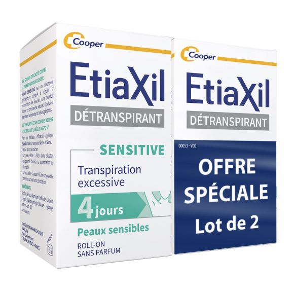 Etiaxil d&eacute;transpirant aisselles peaux sensibles Cooper - lot de 2 roll-on de 15ml