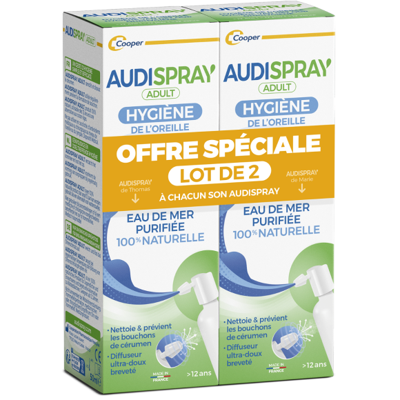 Audispray adultes hygi&egrave;ne de l'oreille - lot de 2 sprays auriculaires de 50 ml