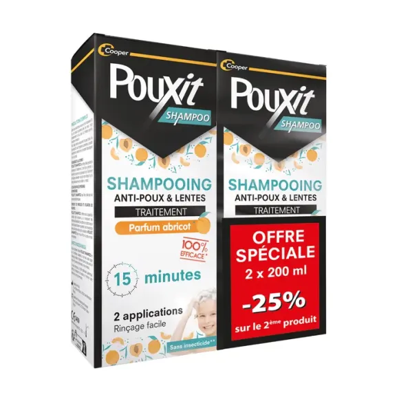 Shampooing traitant anti-poux & lentes parfum abricot Pouxit - lot de 2 flacons de 200ml Offre Sp&eacute;ciale