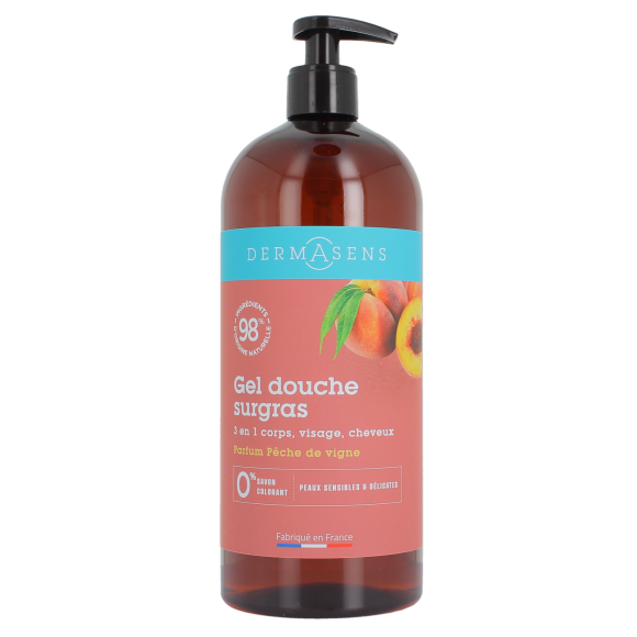 Dermasens gel douche surgras parfum&eacute; p&ecirc;che de vigne Marque Verte - flacon pompe de 1L