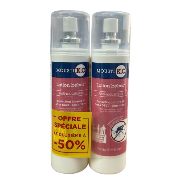 Mousti K.O lotion anti-moustique b&eacute;b&eacute;s d&egrave;s 6 mois et femme enceinte Marque verte - lot de 2 sprays de 100ml offre sp&eacute;ciale