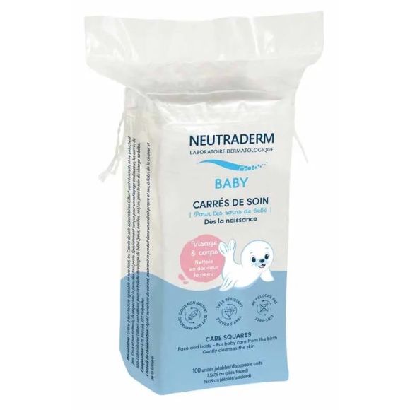 Neutraderm Baby Carr&eacute;s de soin visage et corps Gilbert - sachet de 100 unit&eacute;s jetables