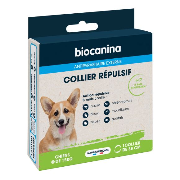 Collier r&eacute;pulsif chiens moins de 15kg Biocanina - bo&icirc;te de 1 collier de 38cm