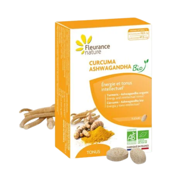 Curcuma ashwagandha bio tonus Fleurance nature - bo&icirc;te de 15 comprim&eacute;s 