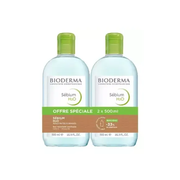 S&eacute;bium H2O Eau micellairebpurifiante Bioderma - 2 flacons de 500ml